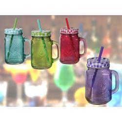 Party Glass Jar Tumbler With Lid & Straw - color