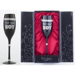 Black champagne flute birthday boy
